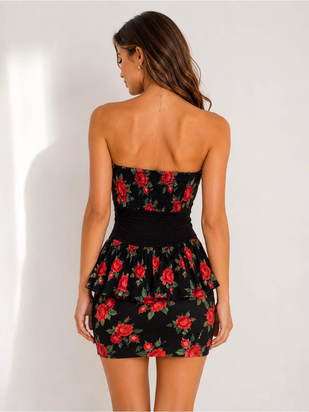 Motel Rocks Gabriella Strapless Rose Peplum Dress NWT S & M - Picture 2 of 14